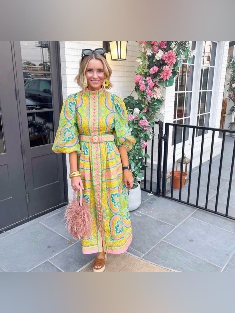 Zimmermann Pink, Lime & Blue Paisley Button-Down Maxi Dress